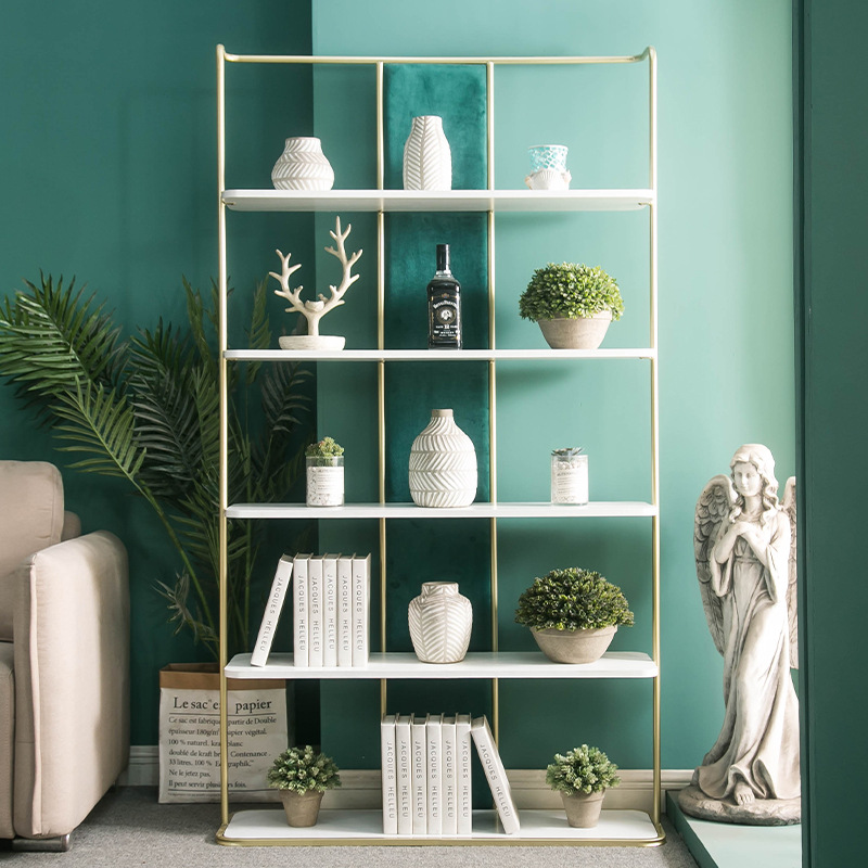 北欧创意艺术置物柜书架客厅落地轻奢收纳架类靠墙多层铁艺展示架