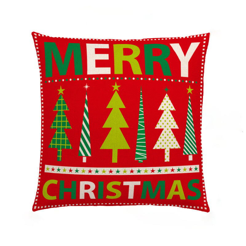 Red Christmas Decoration Pillow Cover Linen Digital Printing Throw Pillowcase Single-Sided Printing Festival Cushion Cover