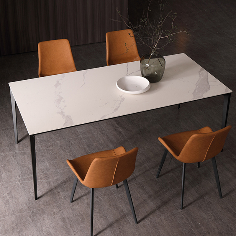 意式极简岩板餐桌北欧现代长方形铝合金餐桌椅子设计师家用饭桌椅