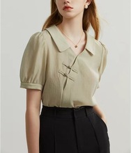 范思蓝恩22FS新中式盘扣衬衫女夏短袖薄款设计感小众翻领衬衣