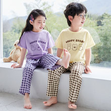 A儿童家居服夏季套装薄款印花卡通女男韩版两件套空调服纯棉睡衣