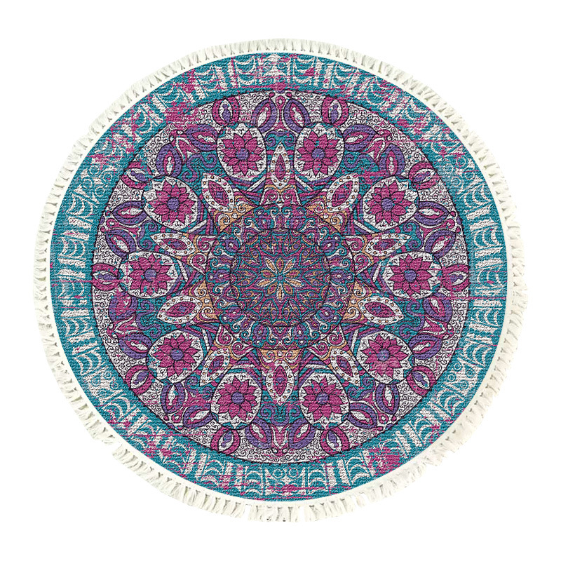 Cross-Border Ethnic Style Tassel Carpet Household Coffee Table Living Room Printed Mat round Cotton Linen Bedroom Bedside Blanket Non-Slip