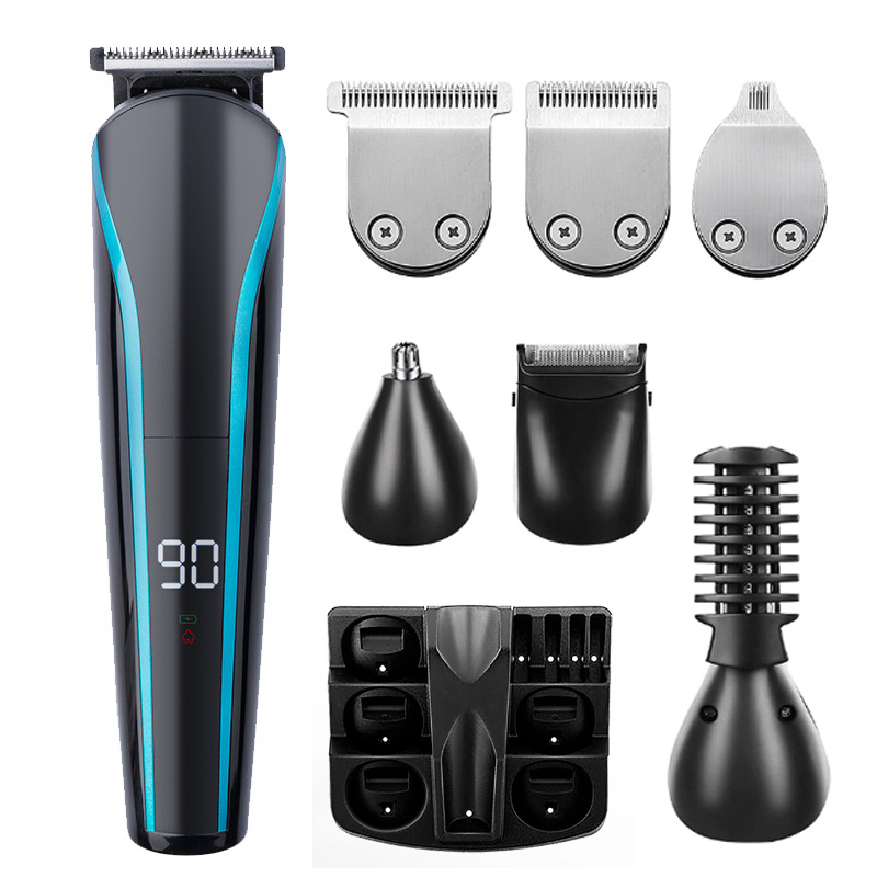 Men's Five-in-One Multifunctional Hair Clipper Suit Digital Display Electric Clipper Shaver Nose Hair Trimming Oil Head Electrical Hair Cutter