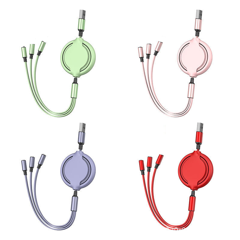 Three-in-One Liquid Data Cable Customized Advertising Gift Logo Macaron Fast Charge 3A Telescopic 3-in-1 Charging Wire