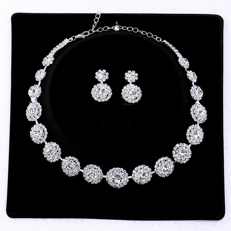 Bridal Jewelry Bright Full Diamond Geometric round Necklace Eardrops Shooting Jewelry Set Bridal Jewelry