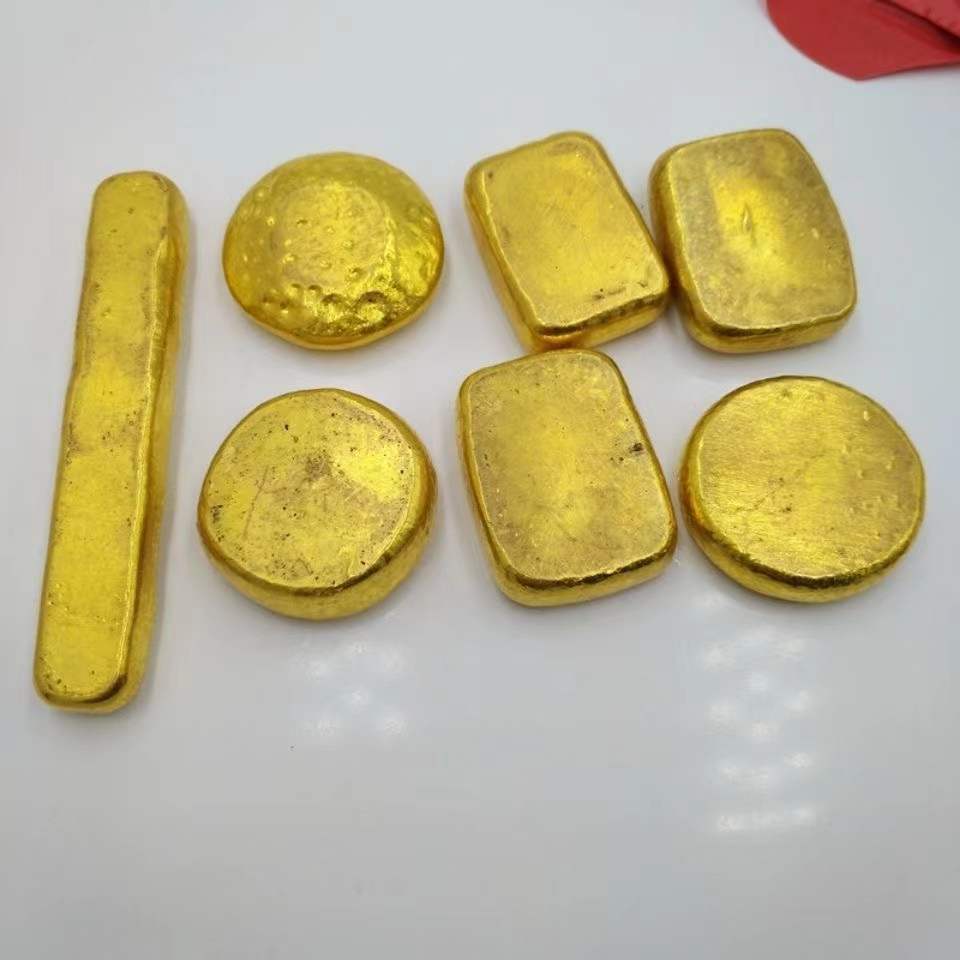 古董古玩仿古纯铜加厚清朝小号金锭金条鎏金金币多款随机发老物件