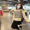 French Early spring knitting jacket Ladies 2023 new pattern Spring Women's wear Korean Edition black and white stripe Mosaic sweater