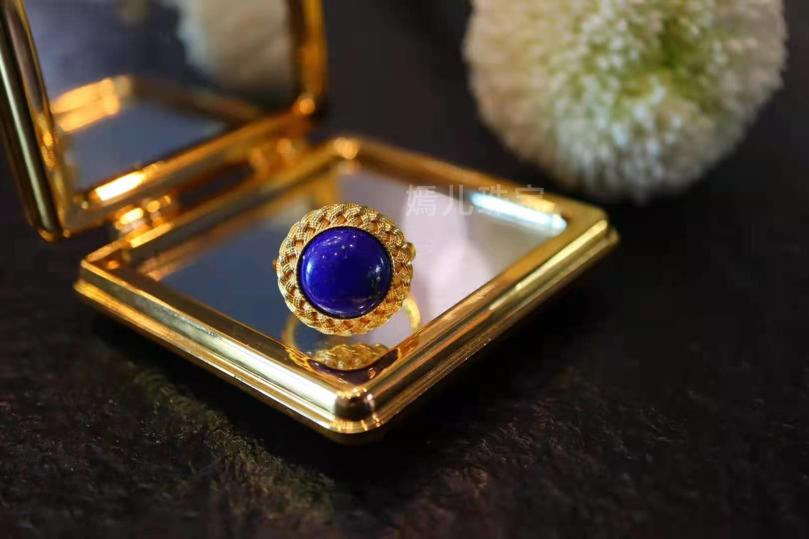 天然帝王青青金色戒指港工麻花包边通体s925银厚镀金镶嵌时尚气质