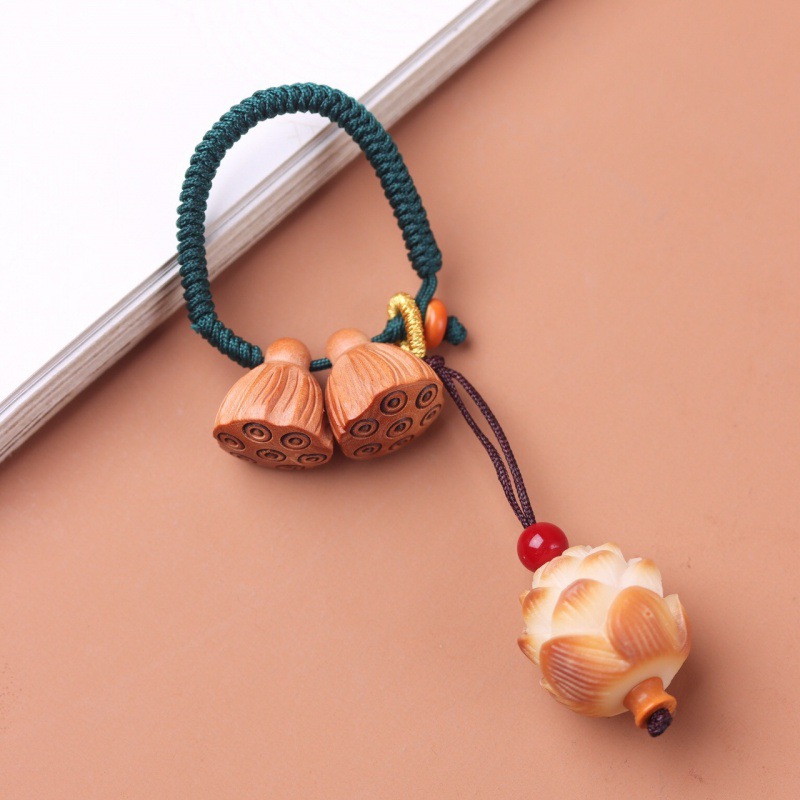 高档汽车钥匙扣链挂件复古手工菩提根莲花创意情侣礼品男女款