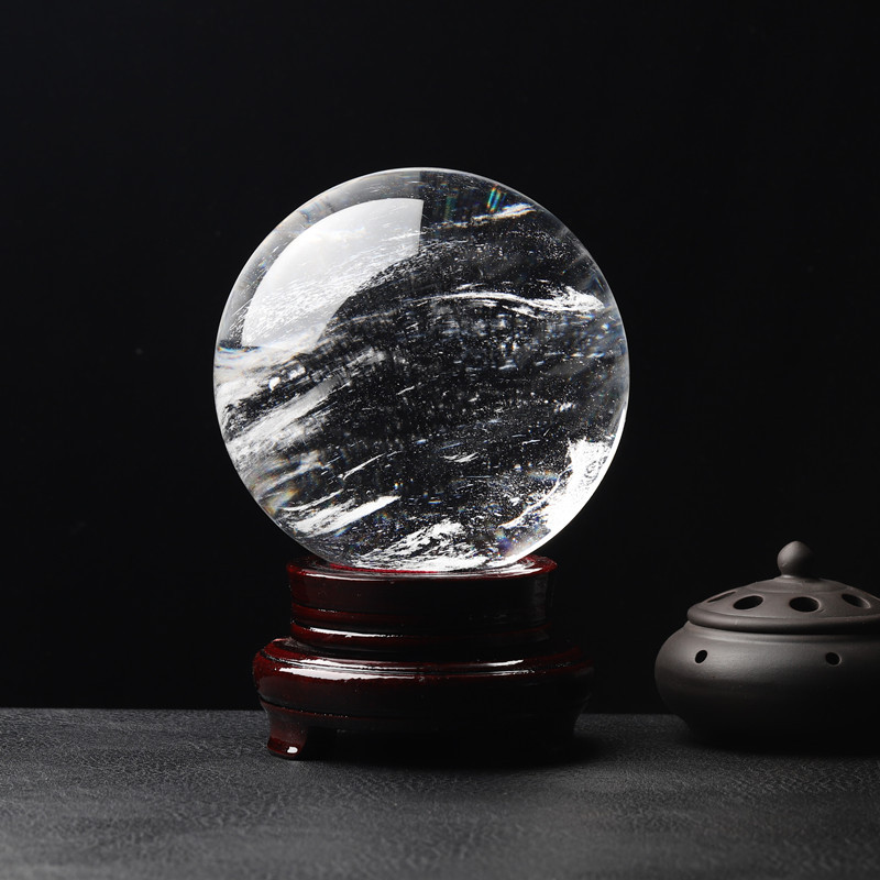 白色天然白水晶球摆件晶体透公司客厅玄关居家店铺摆件圆形透明
