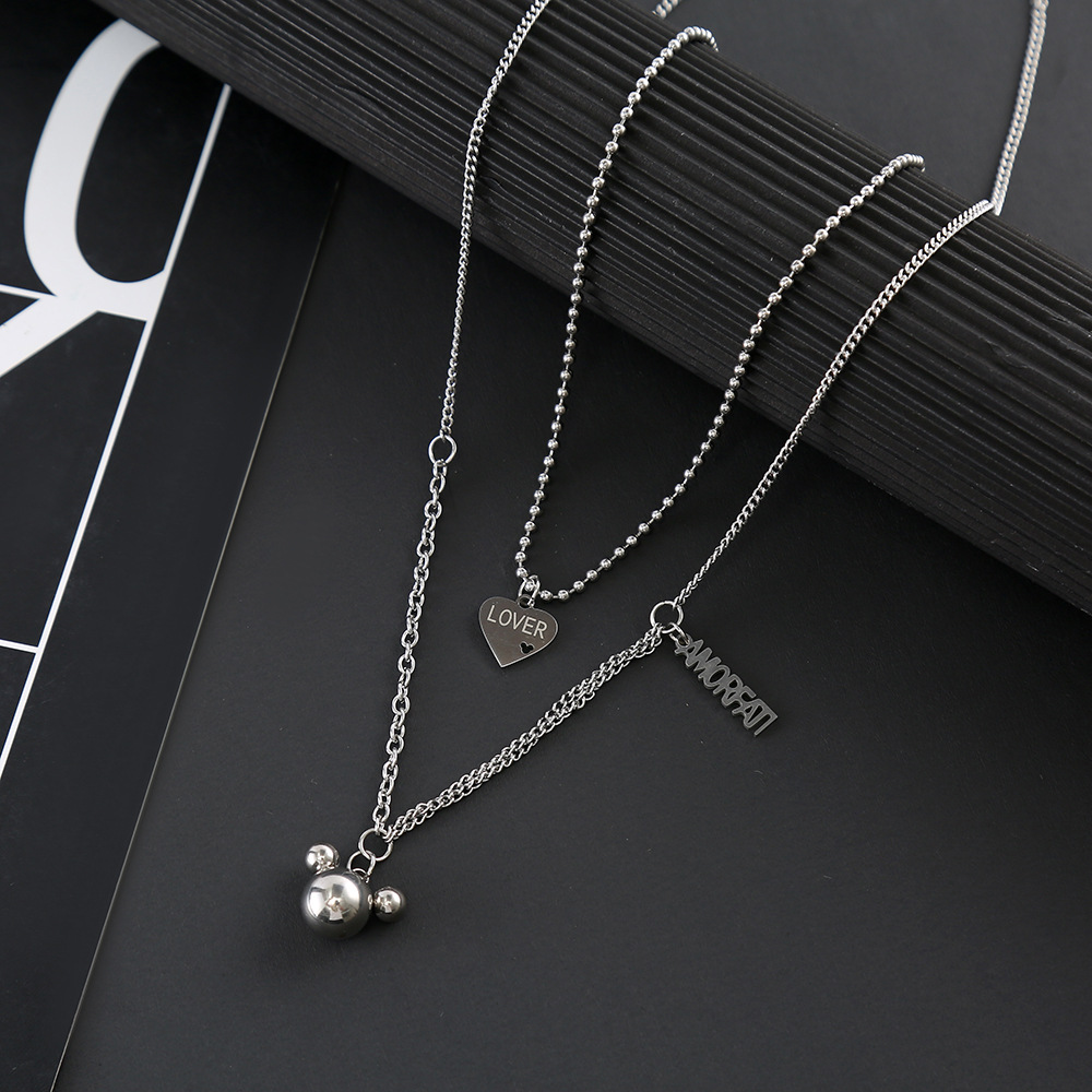 Autumn and Winter New Hip Hop Pendant Titanium Steel Necklace Double Layer Twin Fashion Necklace Sweater Chain Clothing Accessories