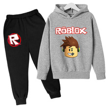 Roblox秋季男童棉连帽卫衣中小童宝宝套头上衣卡通儿童卫衣束脚裤