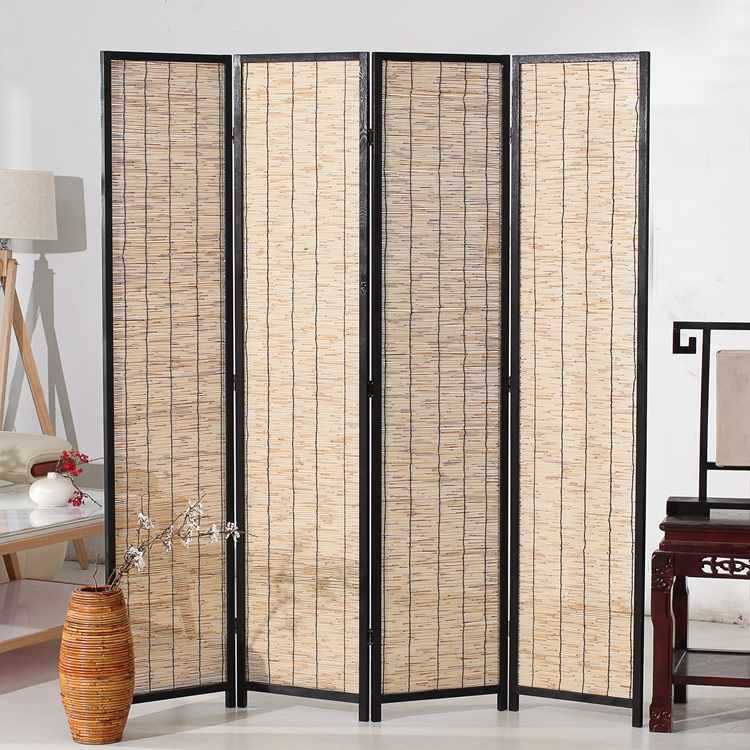 Wholesale New Chinese Style Solid Wood Reed Screen Partition Wall Living Room Folding Mobile Retro Distressed Hotel Dining Room Entrance