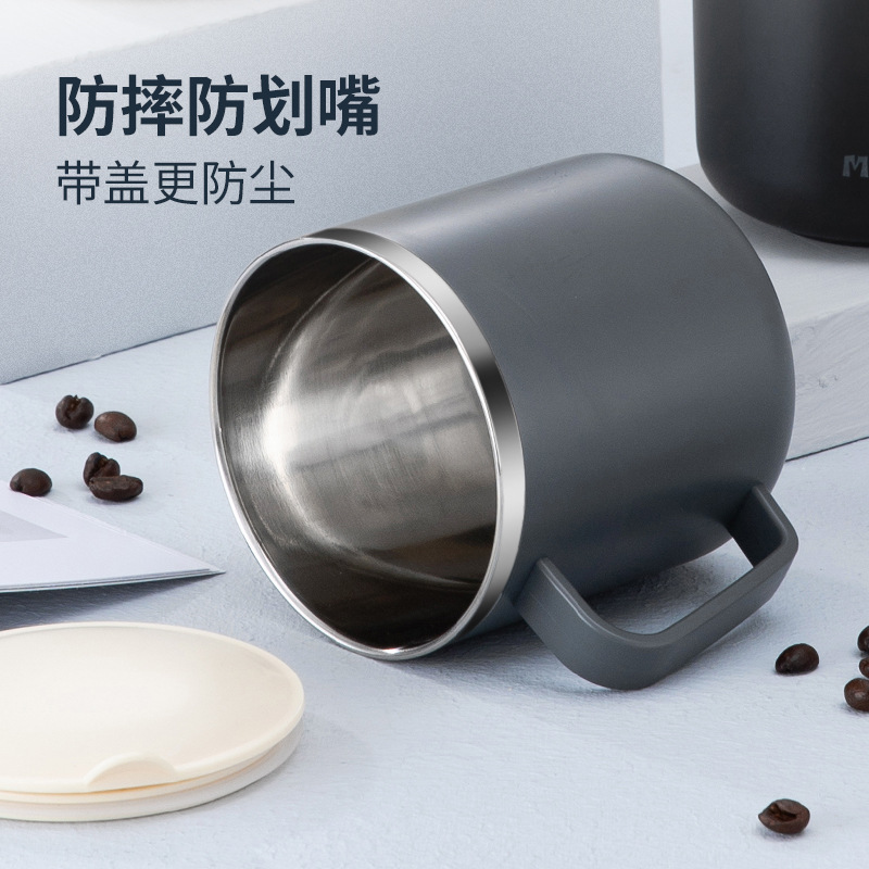 304 Stainless Steel with Cover Water Cup Double-Layer Heat Insulation Seal Leak-Proof Office Tea Cup Student Cup