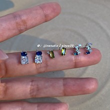 好看精致的小耳钉超闪蓝色锆石简约气质设计韩国耳环 银针