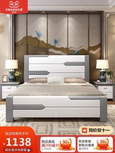 全实木床白色家用新中式实木床轻奢现代1.8米新款卧室橡木床高箱