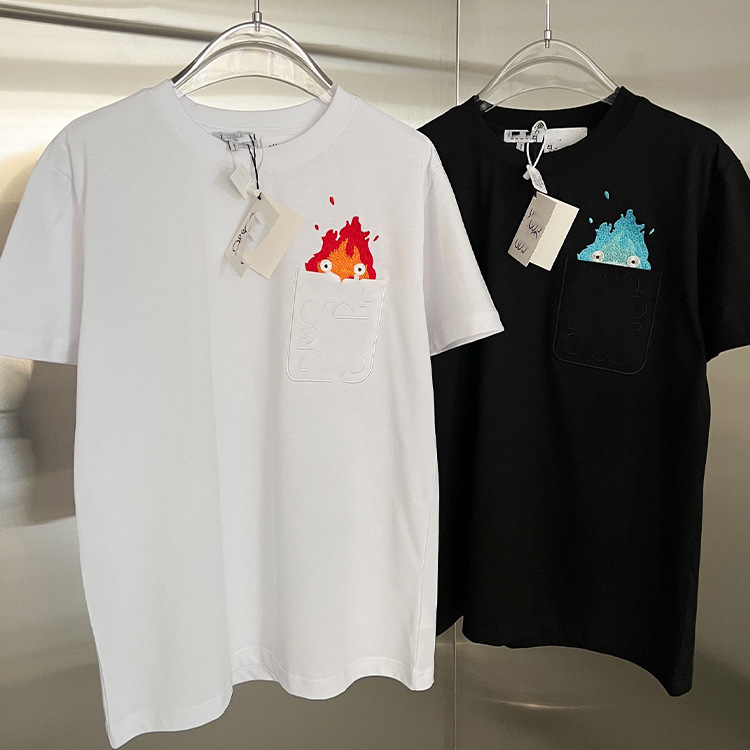 高品质23春夏卡西法火苗移动城堡刺绣字母短袖t恤男女宽松半袖衫