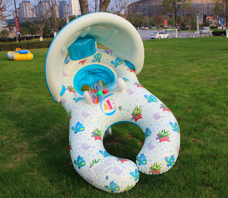 Cross-Border Hot Selling Internet Celebrity Products Shed Mother Baby Float Swim Ring Sunshade Steering Wheel Horn Boat Parent-Child Circle Baby Swimming Pedestal Ring