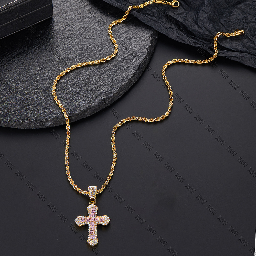 New Cross Necklace Small Fashion All-Match Blue Diamond Cross Pendant Pinduoduo One Piece Dropshipping