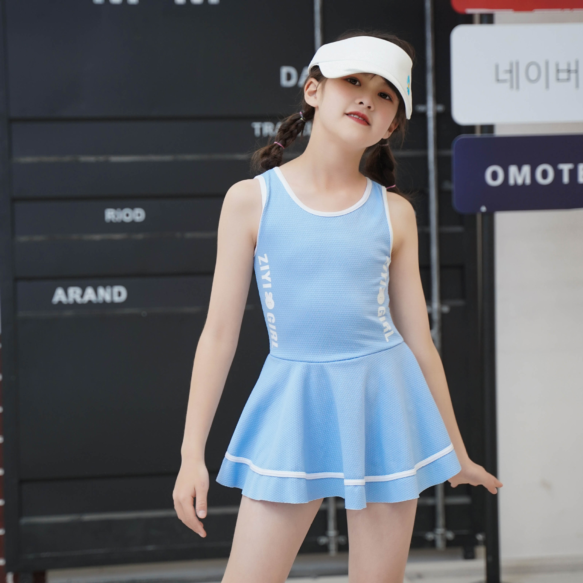儿童泳衣夏大童连体裙式泳衣韩版小清新洋气少女温泉度假风游泳装