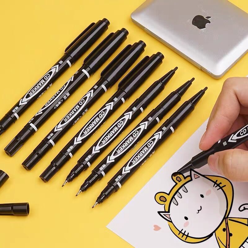 小双头记号笔黑色勾线笔美术生专业小头马克笔学生绘画描边防水笔