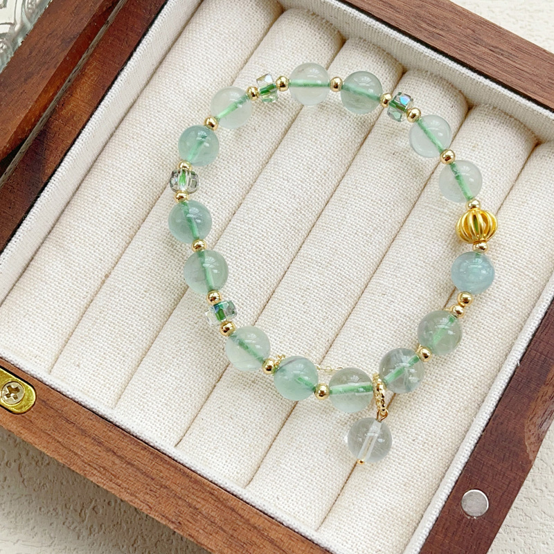 天然水晶珠宝加工 绿萤石晶手串切面奥地利 甜美清新手链饰品