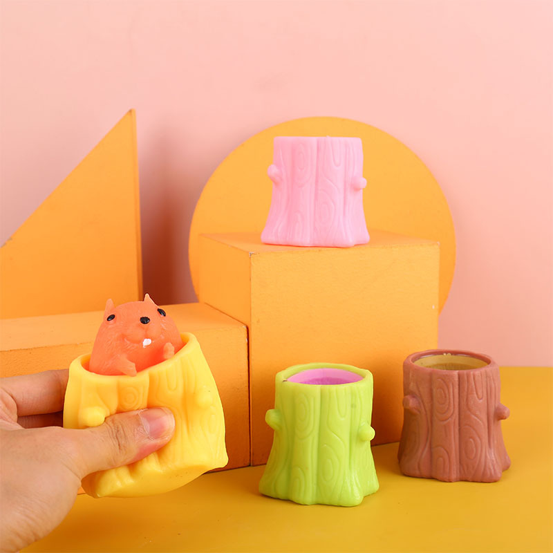 Cross-Border Creative Trick Decompression Cute Squirrel Cup Squeezing Toy Squeeze Vent Funny Stump Squirrel Pressure Reduction Toy