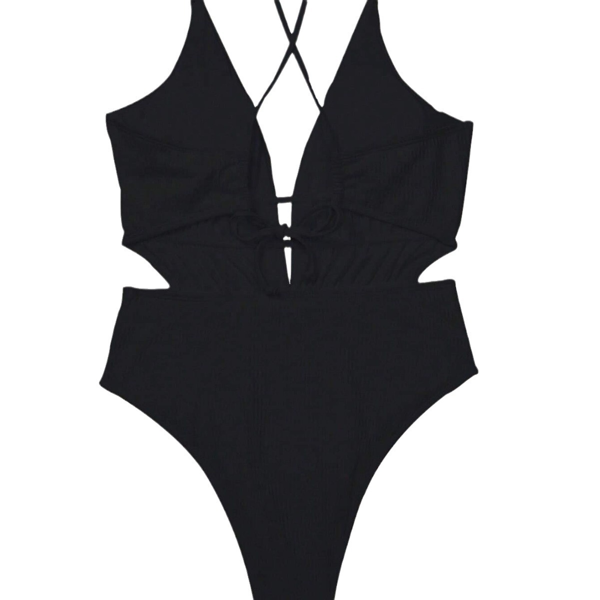 2024 New One-Piece Swimsuit European and American Deep V-neck Sexy Backless Lace up Swimsuit Ins Style Foreign Trade Swimsuit Spot