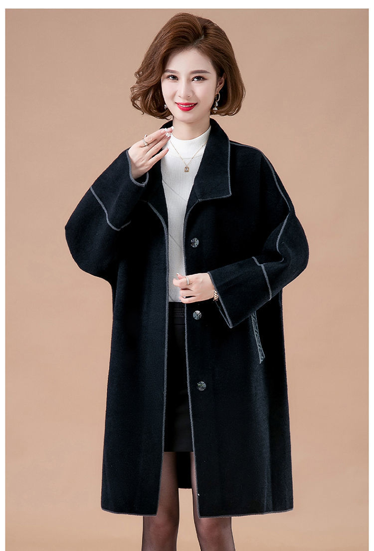 秋冬中长款妈妈毛呢大衣洋气加肥加大码200斤双面羊绒女外套宽松