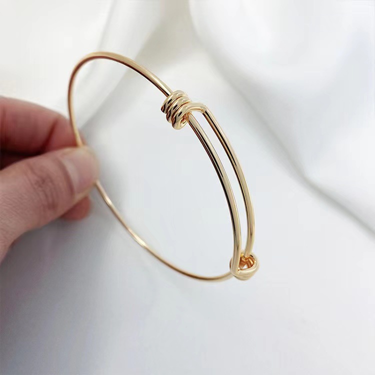 日韩新款时尚简约钛钢镀18k金圆形推拉手环 百搭可调节钢丝手镯