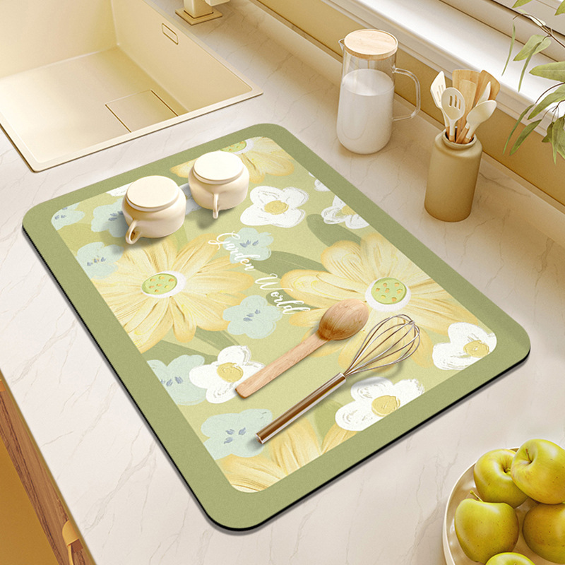 Kitchen Table Draining Mat Bowl Dish Drying Mat Wine Tea Table Absorbent Coaster Fresh Air Wash-Free Heat Proof Mat