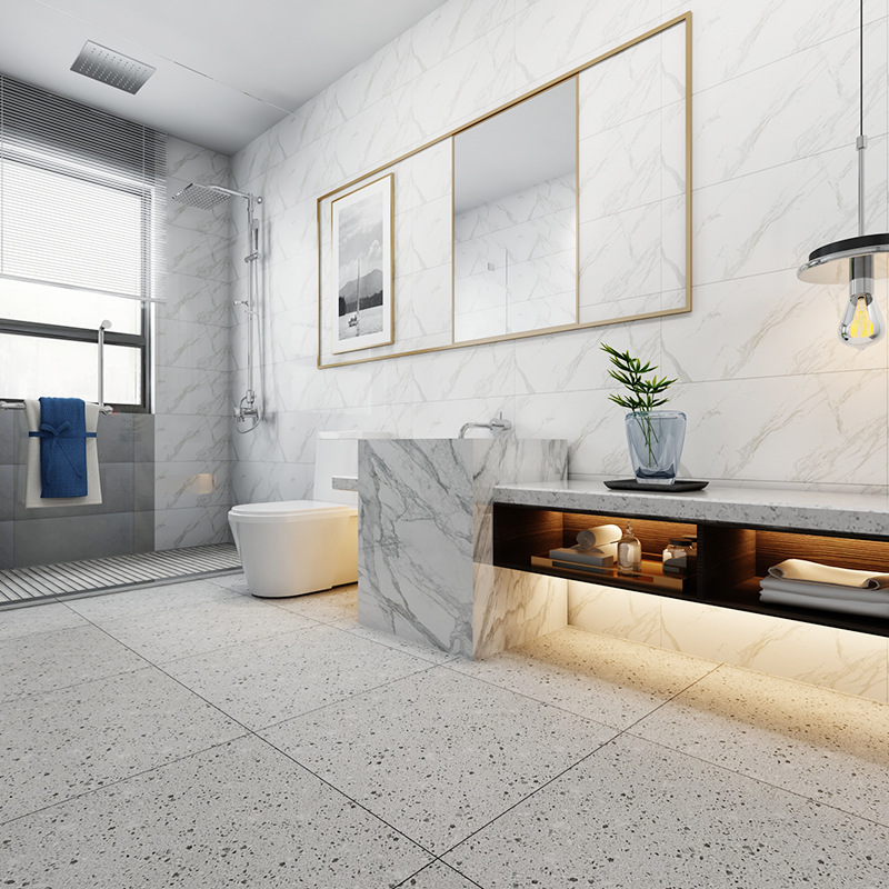 水磨石卫生间瓷砖仿古砖防滑地砖600600水泥灰地板砖60厨房厕所批