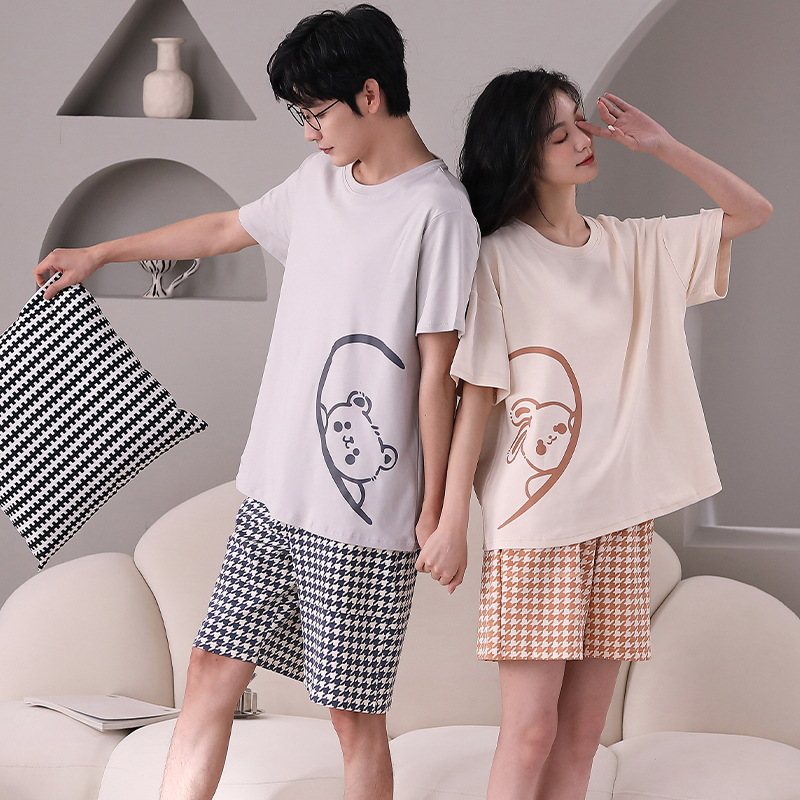 2023 Summer New Couple Pajamas Women's Summer Short-Sleeved Shorts Internet Hot Korean Thin Men's Home Wear Suit