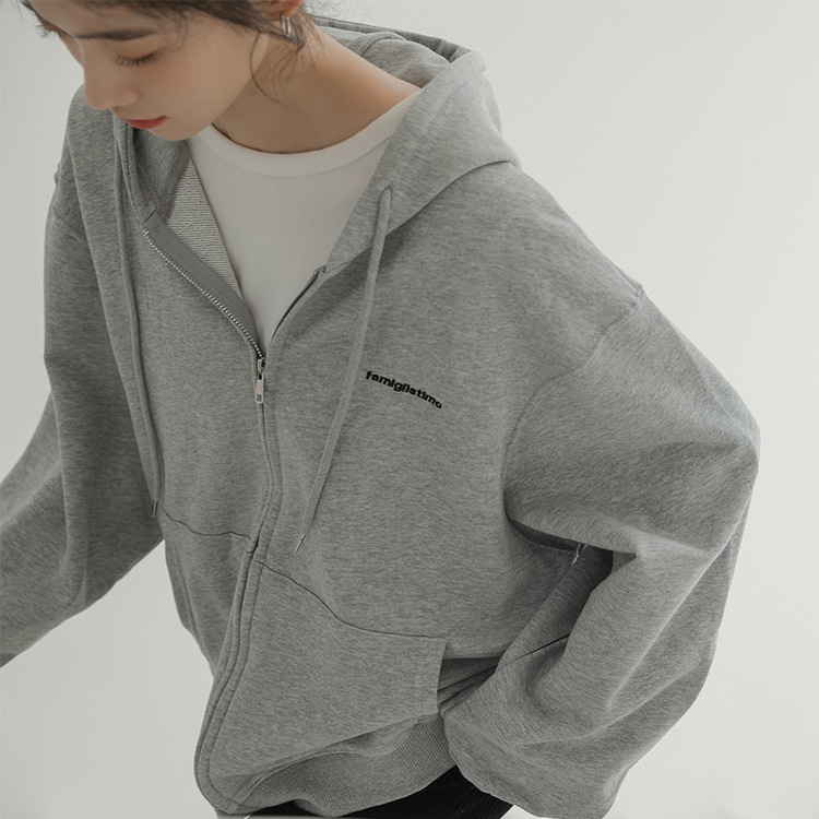 Women's Sweater 2023 Spring New Gray, Letter Printed Hooded Cardigan Korean Style Loose Casual Jacket Top