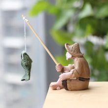 Fishing Old Man Resin Figure Statue Garden Ornament Micro-La