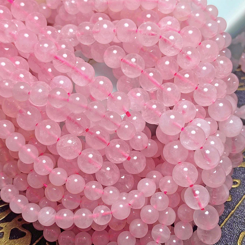 Natural Hibiscus Pink Crystal Scattered Beads Diy Ornament Accessories 7a Semi-Finished Products Wholesale Pink Crystal round Beads a String of Beads