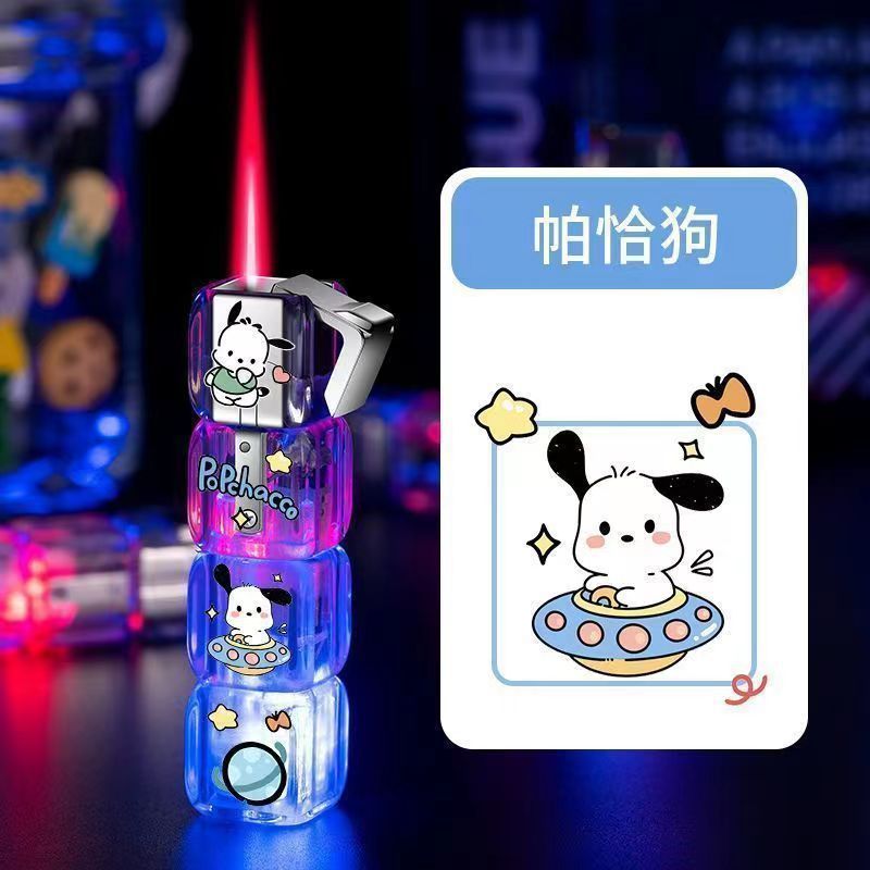 Tiktok Dice Lighter Clow M Sanrio Flashing Light Inflatable Transparent Windproof Lighter Ritual Technology