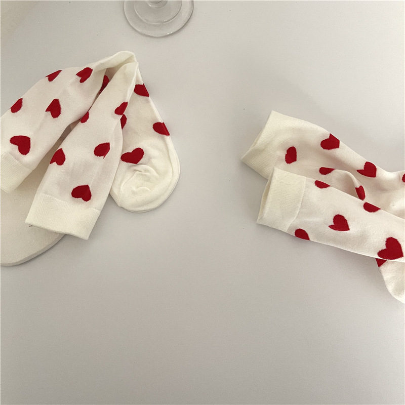 Socks Men and Women Spring and Autumn Mid-Calf Length Love Cotton Socks Tide White Long Socks Korean Style Sports College Style