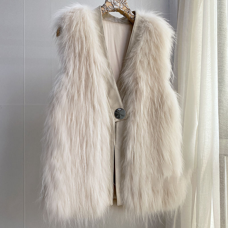秋冬新款仿貉子毛皮草外套女2024马甲背心中长款仿绵羊皮网红