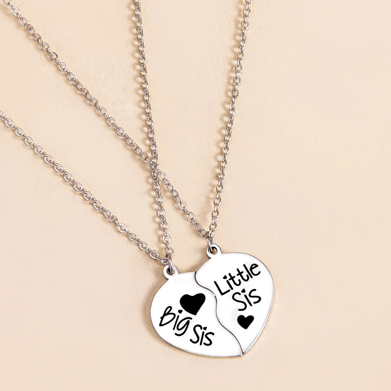 好姐妹两半心项链 连体不锈钢项链 双层吊坠 可两用