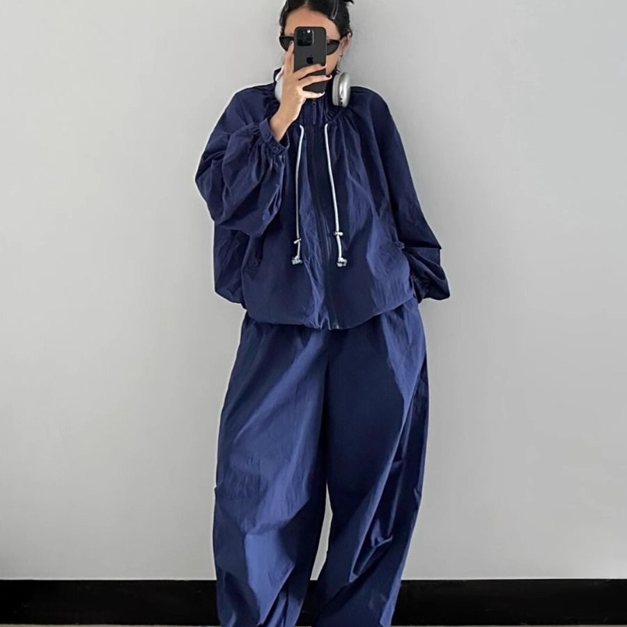 秋夏季户外运动套装女日系oversize冲锋衣防晒外套束脚长裤两件套