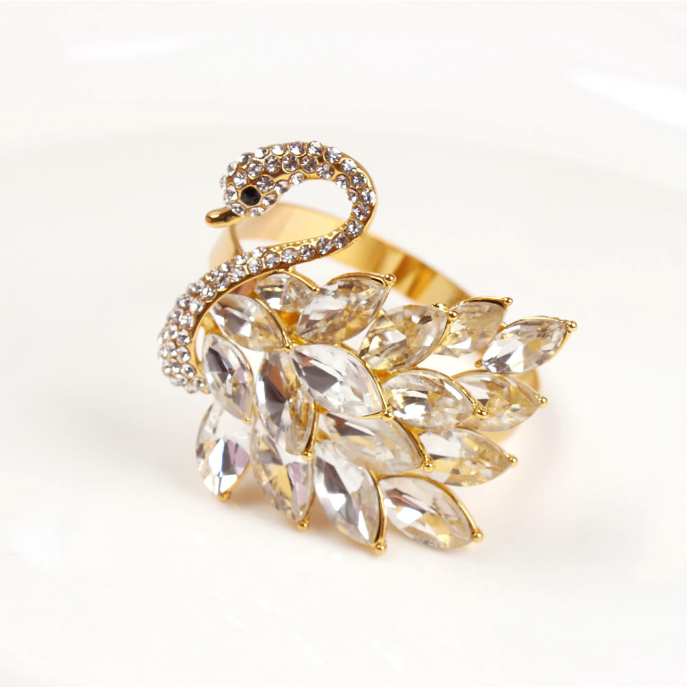 跨境餐巾扣轻奢宴会餐桌装饰水晶餐巾环创意天鹅钻石婚庆餐巾扣