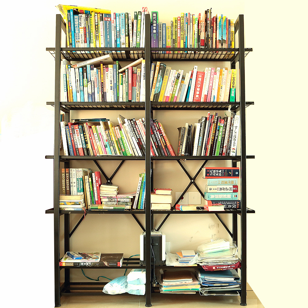 铁艺书架简易北欧铁艺店铺货架多层置物架产品展示架叉背加固