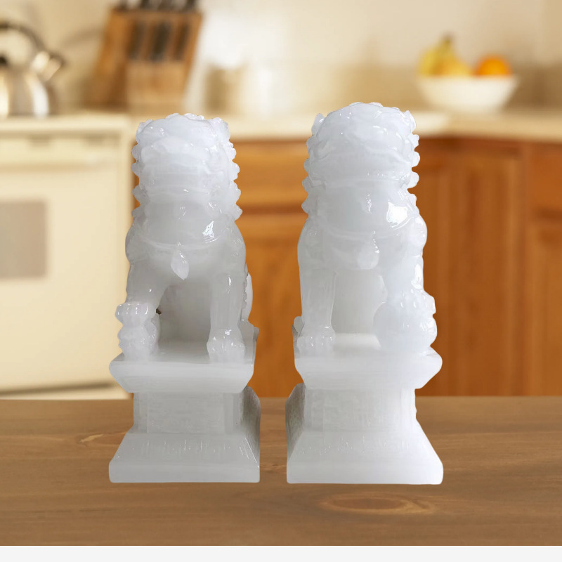 新中式仿白玉对狮子摆件客厅别墅玄关装饰摆件软装设计家装饰品