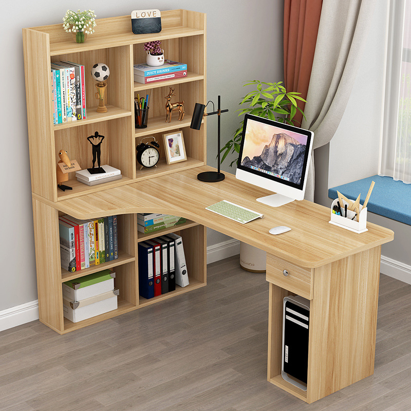 电脑台式桌家用转角书桌书架书柜一体组合简约卧室儿童学习写字桌