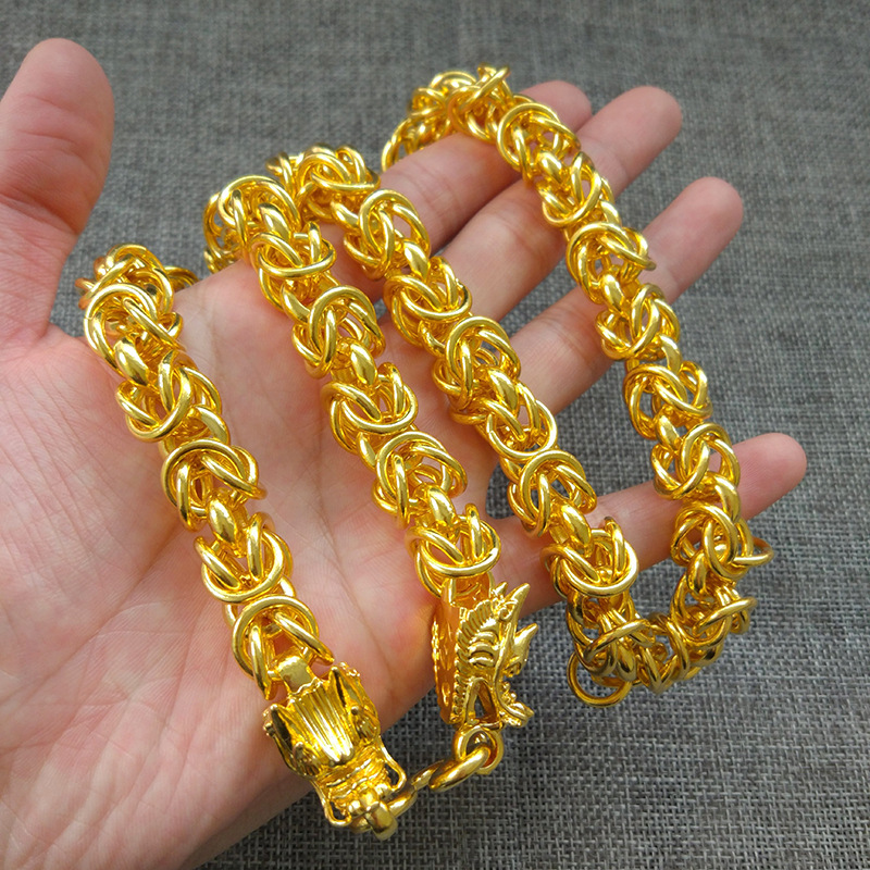 新款金包银金铸银项链男个性网红大黄金龙骨链比镀金沙金好不掉色