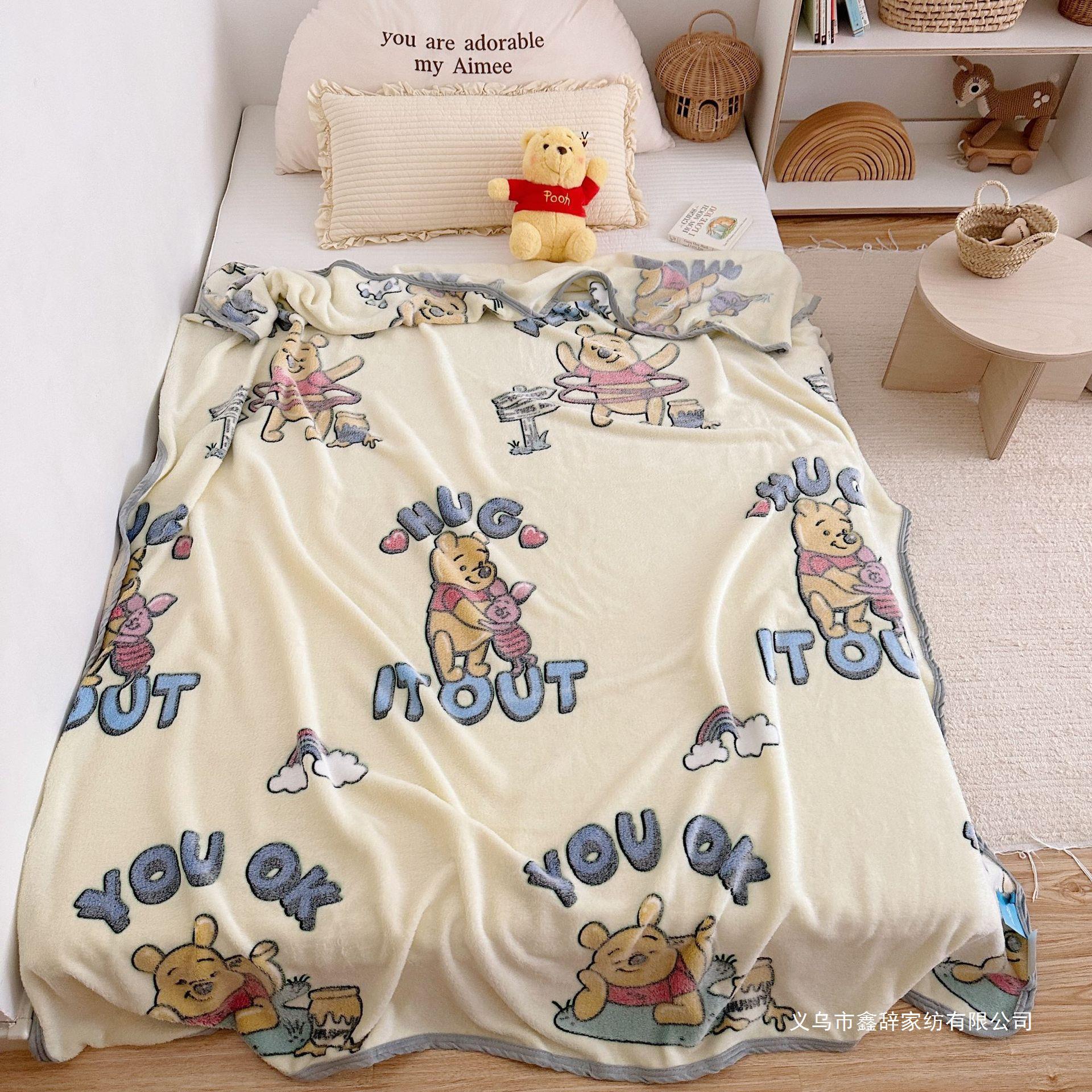 跨境外贸儿童卡通迪尼双面雪花绒毛毯厚牛奶珊瑚绒办公休闲盖毯