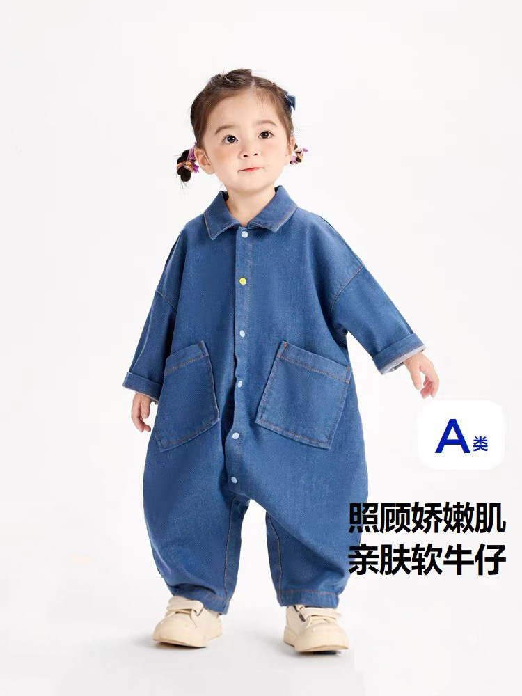 Baby Romper Jumpsuit Newborn Romper Denim Boys and Girls Baby 2024 Spring New Baby Outing Clothes Baby Clothes