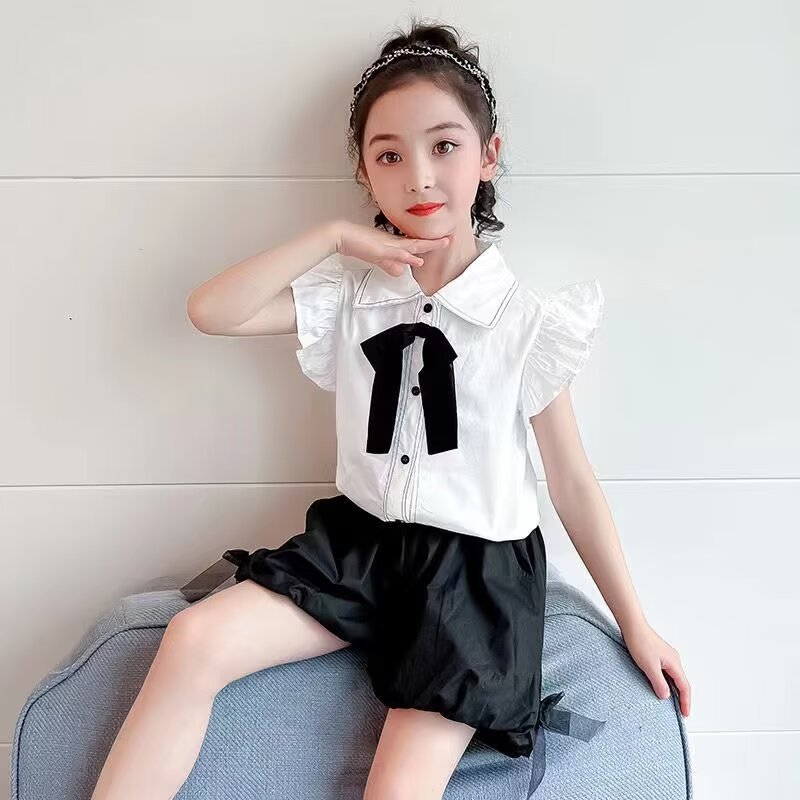 女童夏装短袖套装2024新款洋气童装小女孩学院风儿童套装两件套潮