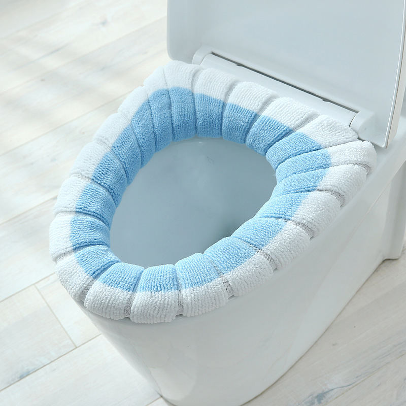 Toilet Mat Household White Knitted Fabric Toilet Seat Cover Thickened Toilet Seat Cushion with Handle Universal Toilet Seat Cover Wholesale